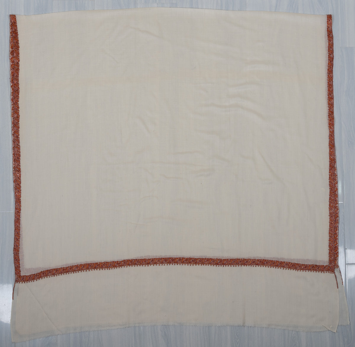 Soft Pearl Rust Edge 2.5 Yards Sozni Hand Embroidered Shawl