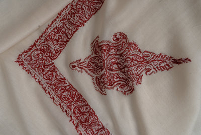 Ivory Crimson Rumal — Sozni Hand Embroidered