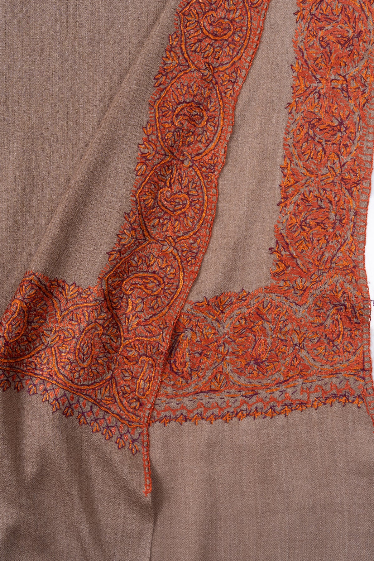 Cocoa Dusk 2.5 Yards Sozni Hand Embroidered Shawl