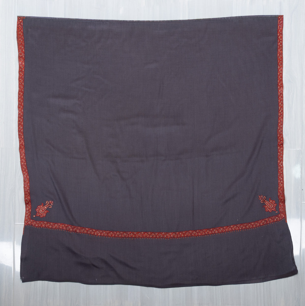 Smoky Plum 2.5 Yards Sozni Hand Embroidered Shawl