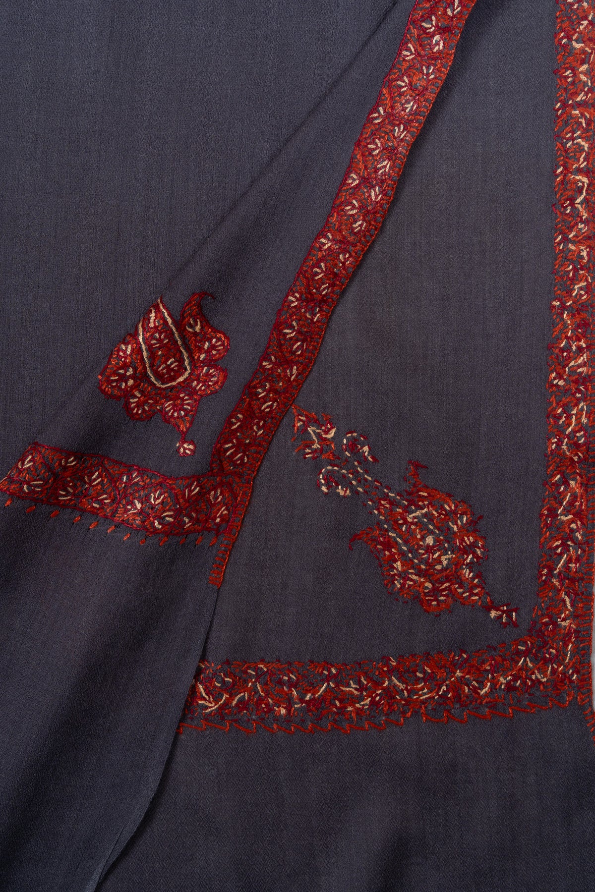 Smoky Plum 2.5 Yards Sozni Hand Embroidered Shawl