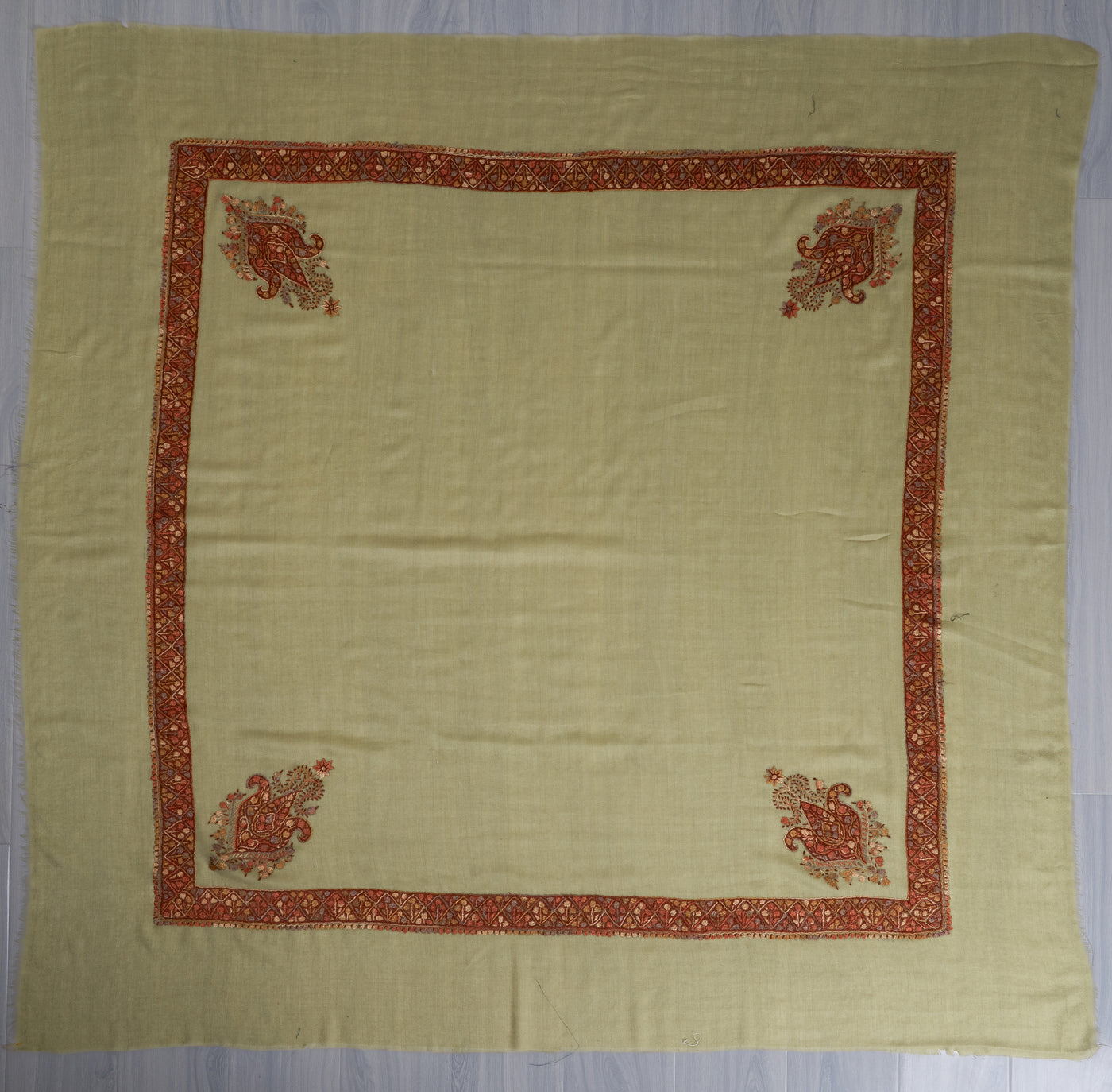 Sage Ember Rumal — Sozni Hand Embroidered