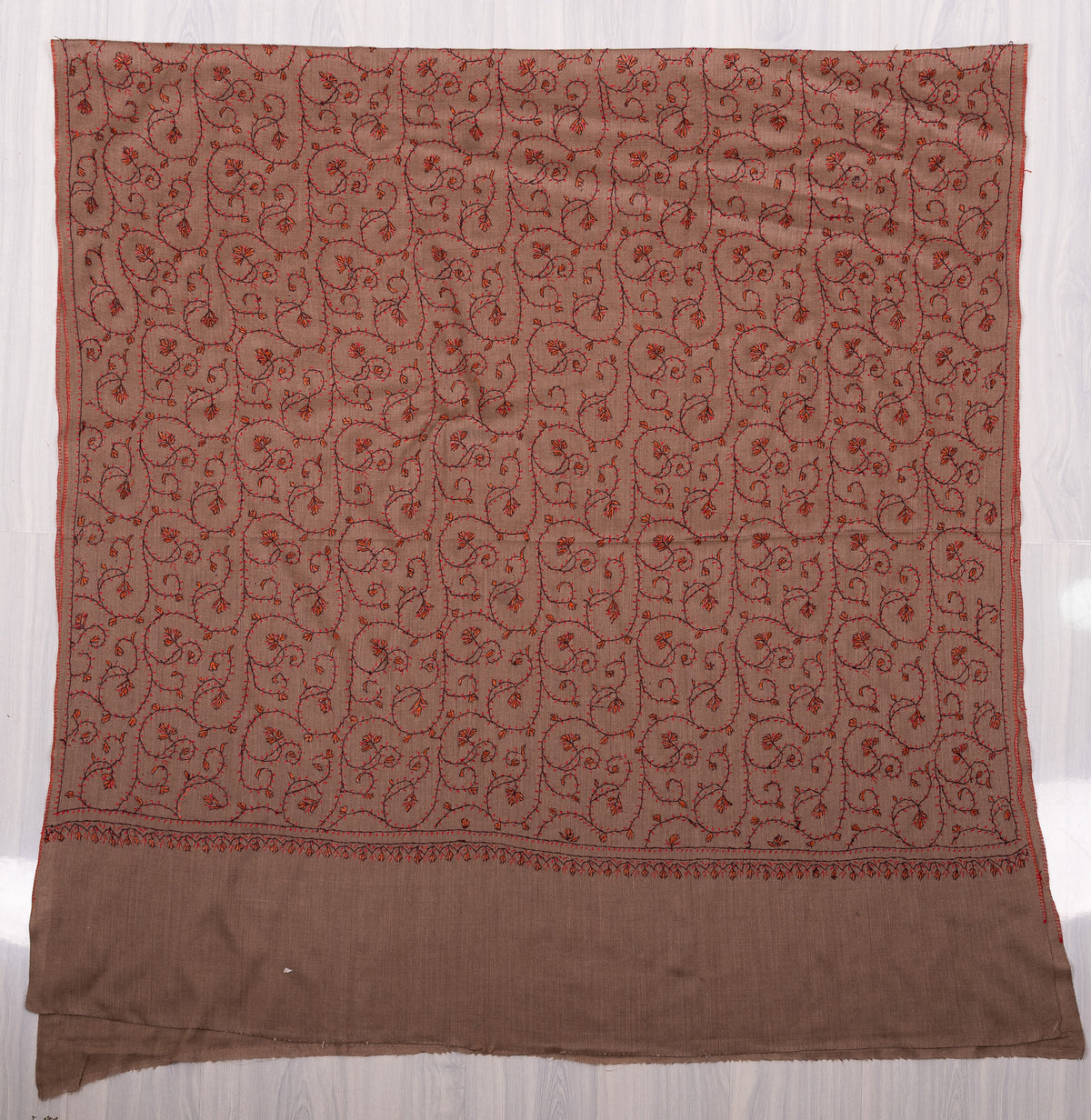 Rosewood Vine 2.5 Yards Sozni Hand Embroidered Shawl