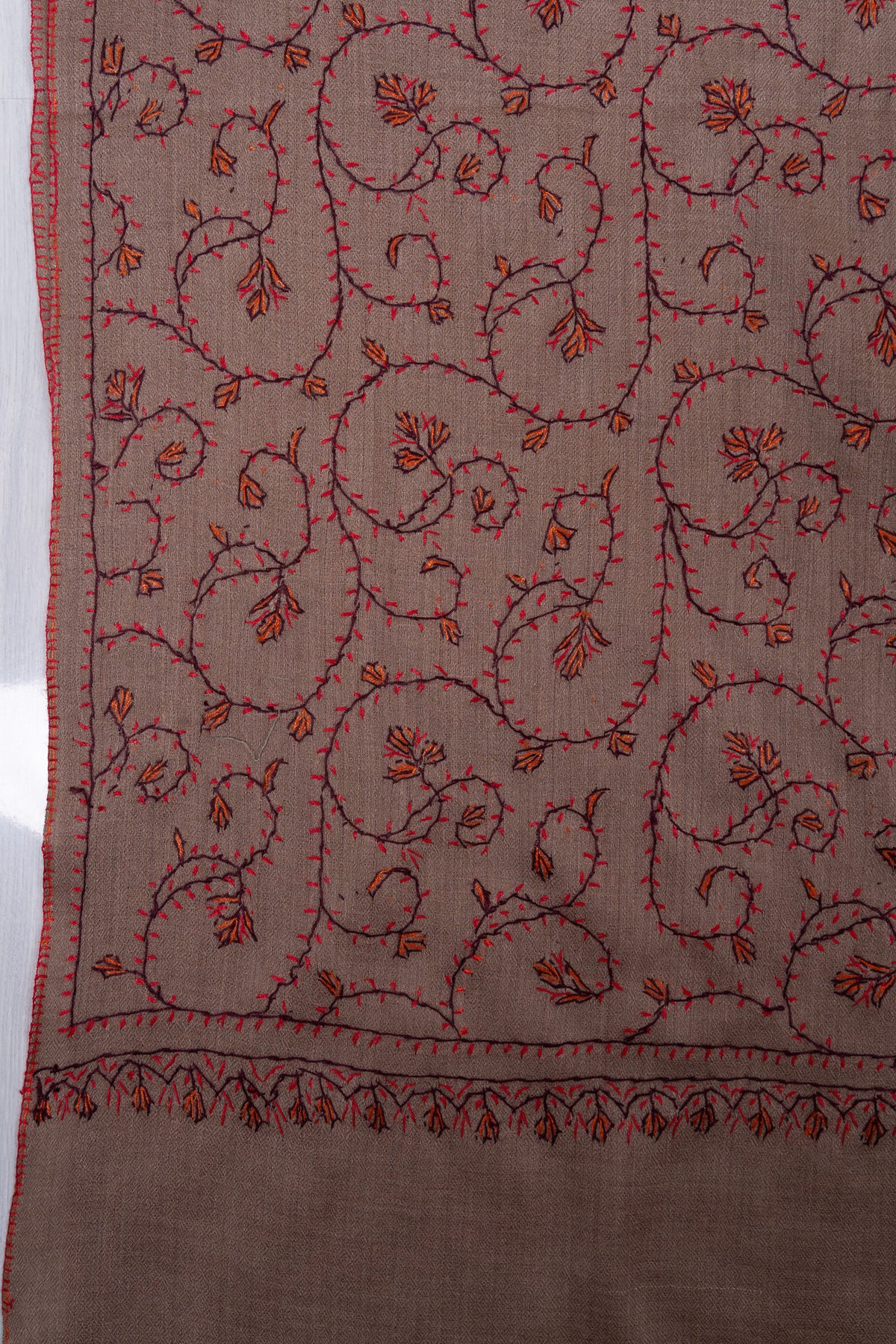 Rosewood Vine 2.5 Yards Sozni Hand Embroidered Shawl