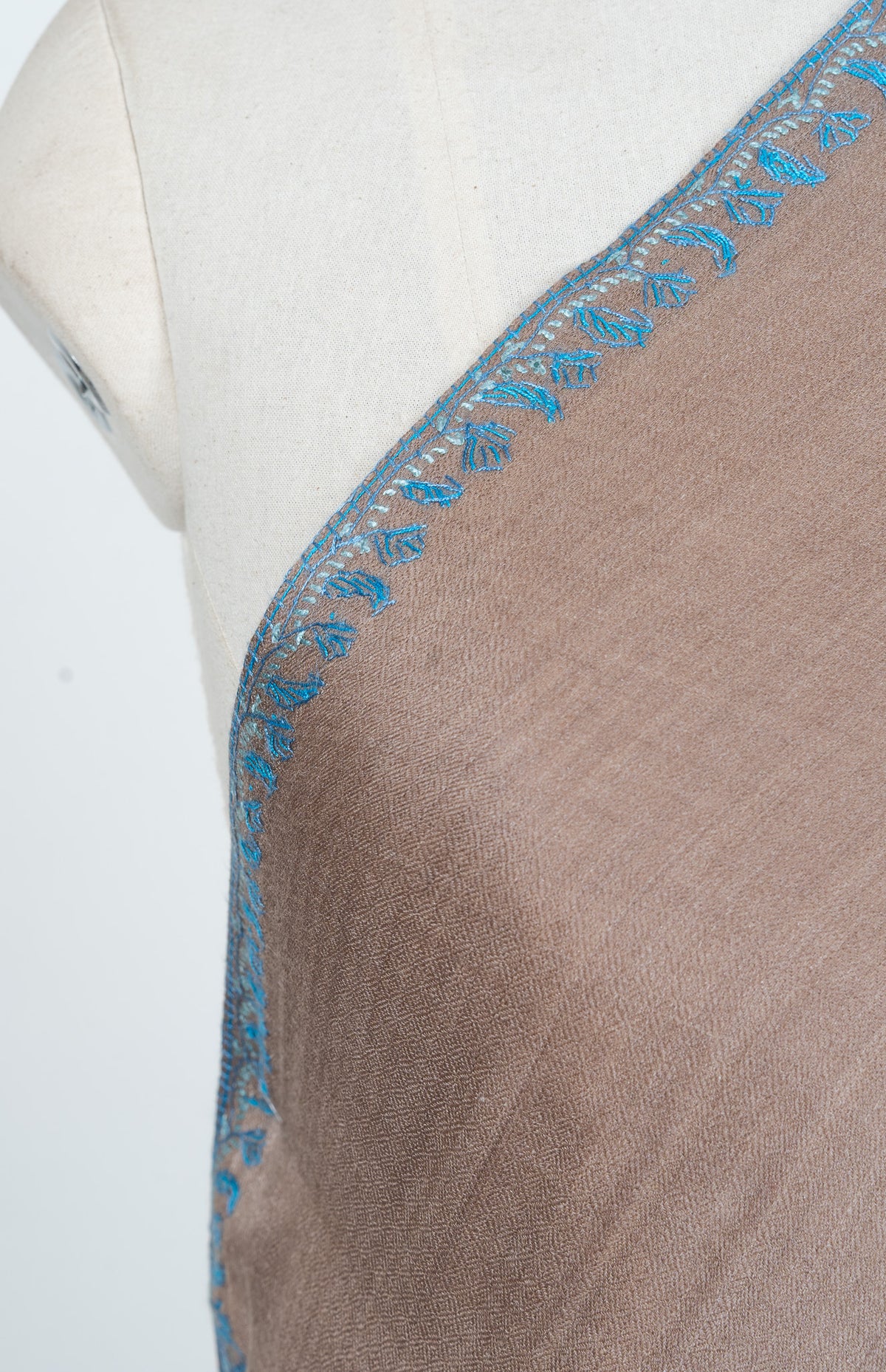 Taupe Azure Contrast 2.5 Yards Sozni Hand Embroidered Shawl