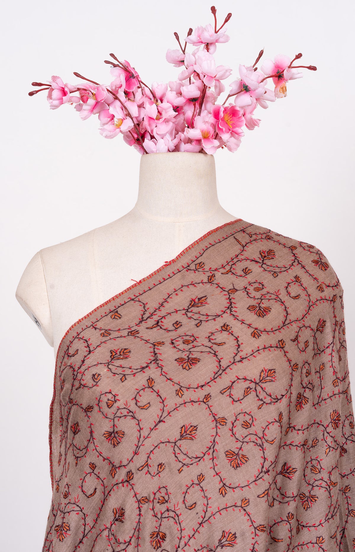 Rosewood Vine 2.5 Yards Sozni Hand Embroidered Shawl