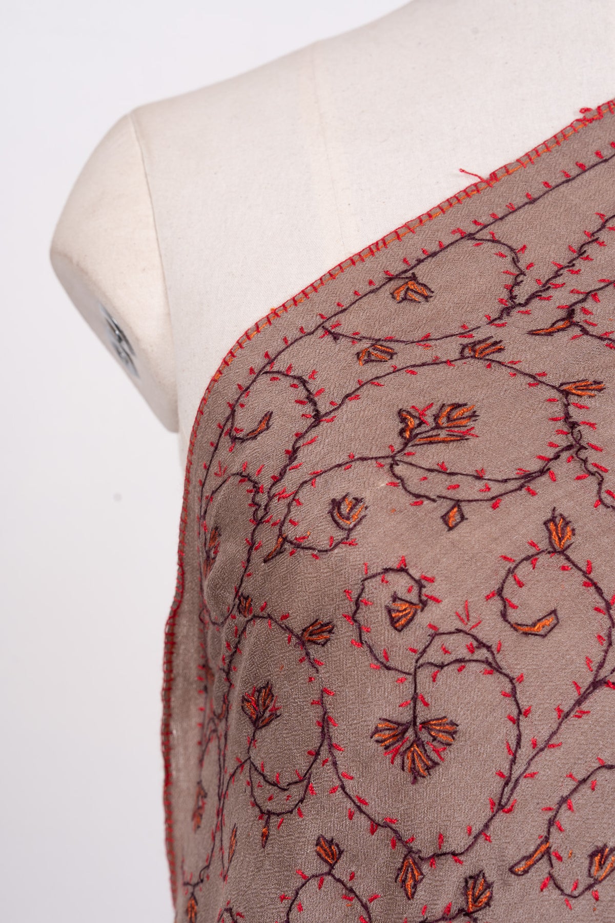 Antique Taupe 2.5 Yards Sozni Hand Embroidered Shawl