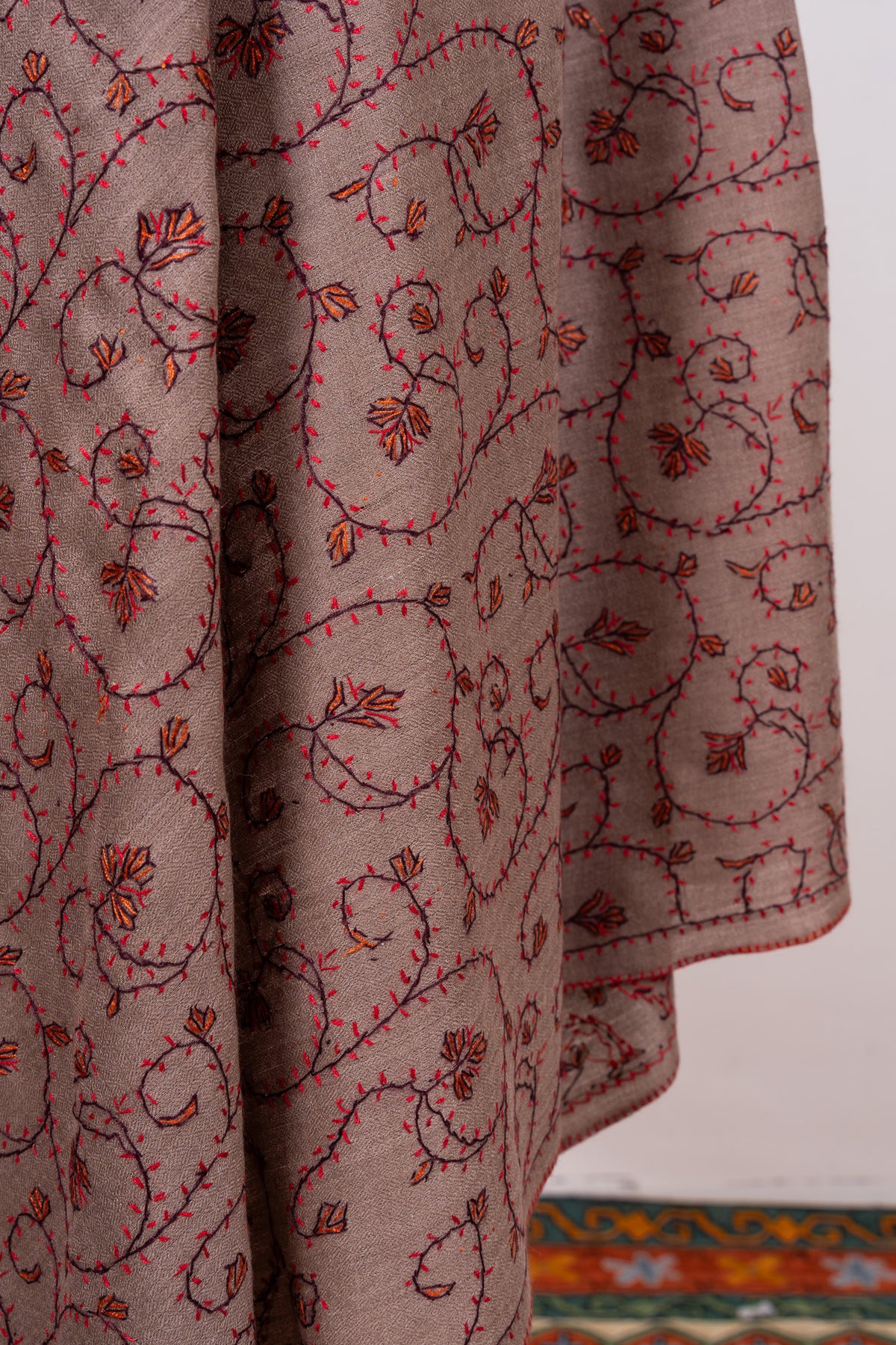 Rosewood Vine 2.5 Yards Sozni Hand Embroidered Shawl