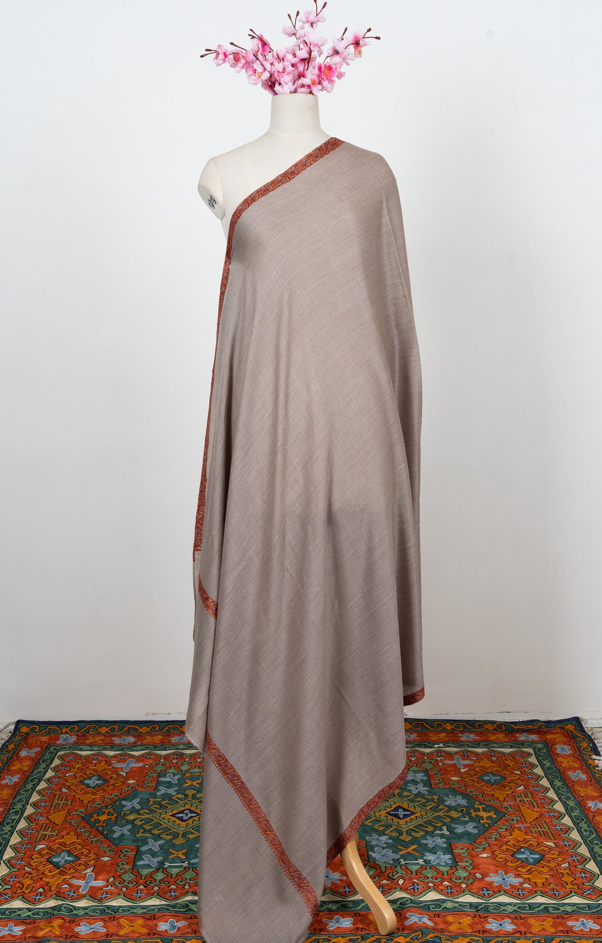 Desert Sand 2.5 Yards Sozni Hand Embroidered Shawl