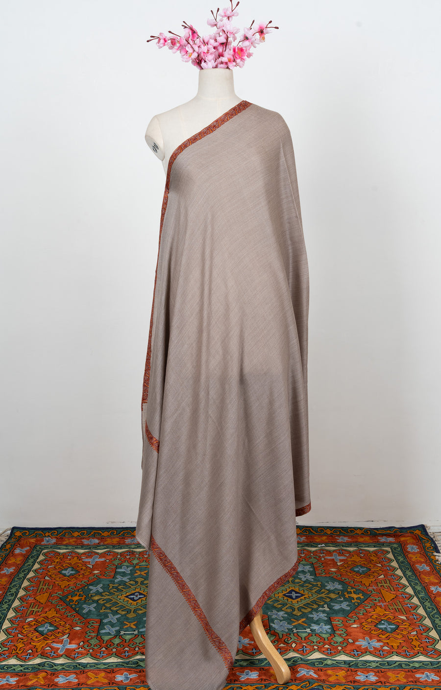 Desert Sand 2.5 Yards Sozni Hand Embroidered Shawl