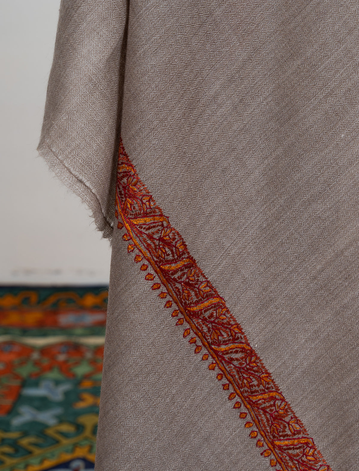 Desert Sand 2.5 Yards Sozni Hand Embroidered Shawl