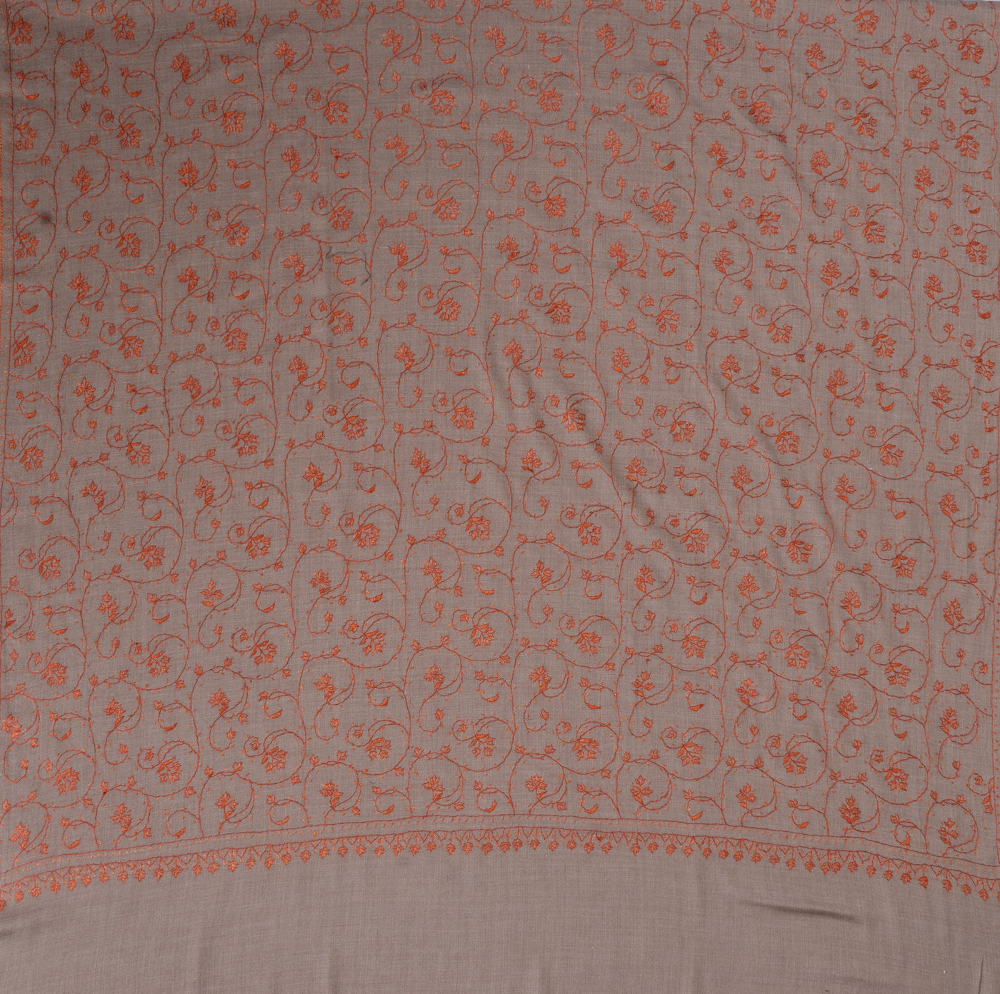 2.5 Yards | Chaman-e-Atish — Sozni Jaal Hand-Embroidered Shawl in Beige & Ember Red