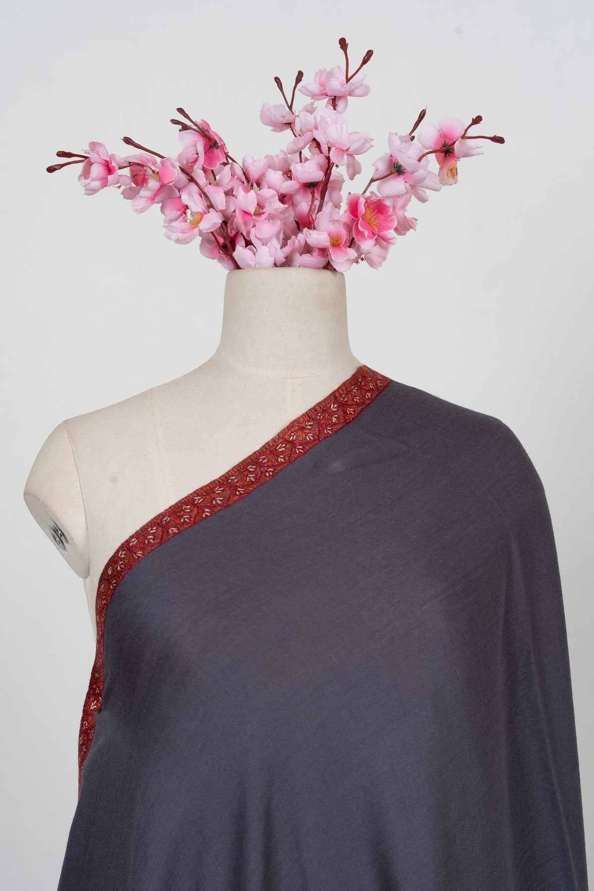 Smoky Plum 2.5 Yards Sozni Hand Embroidered Shawl