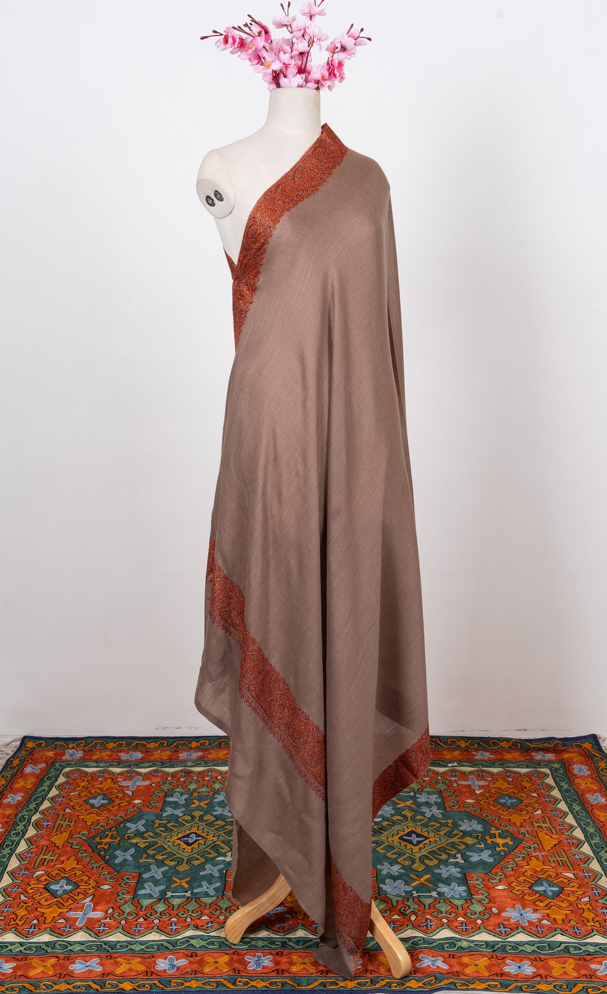 Cocoa Dusk 2.5 Yards Sozni Hand Embroidered Shawl