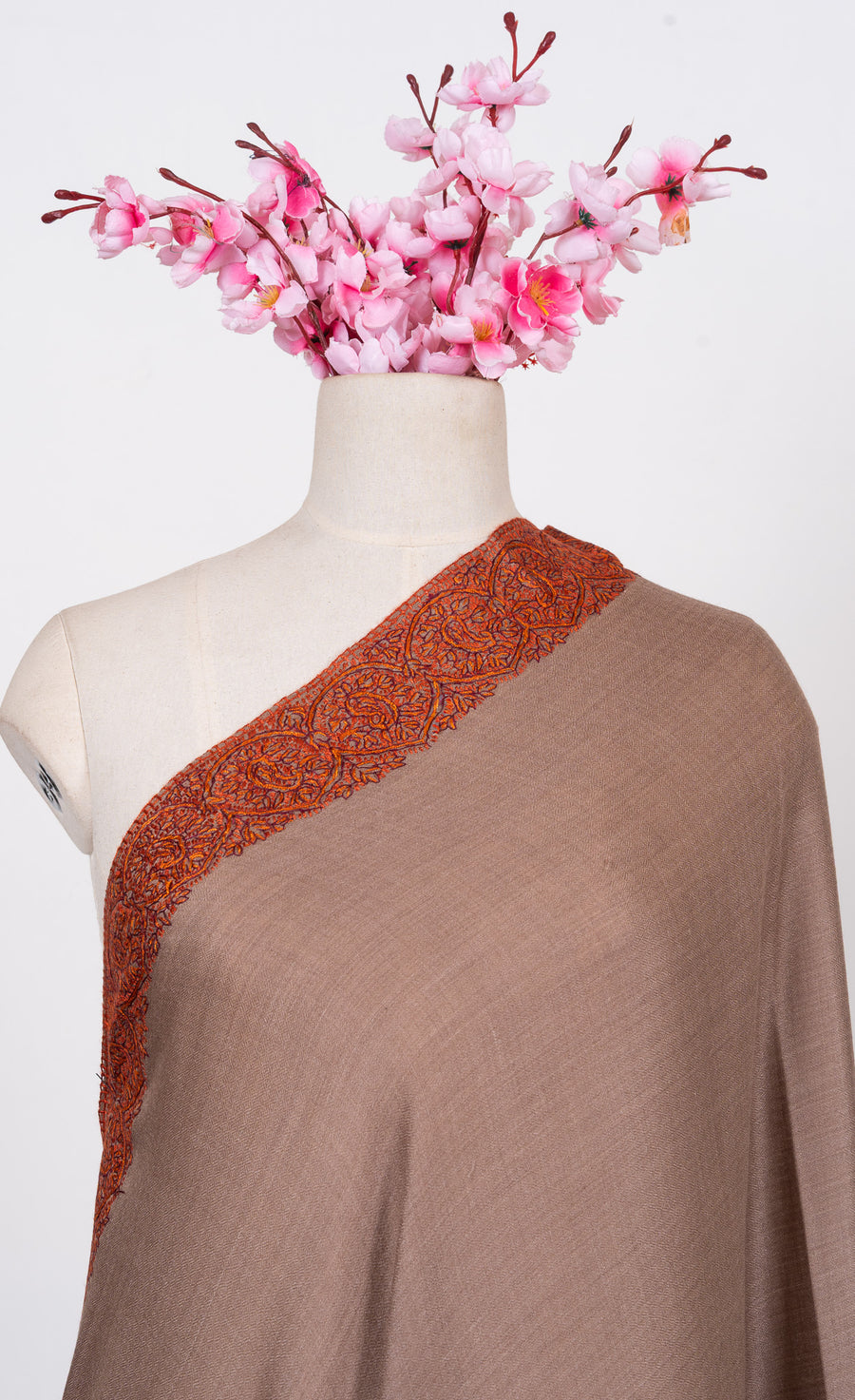 Cocoa Dusk 2.5 Yards Sozni Hand Embroidered Shawl