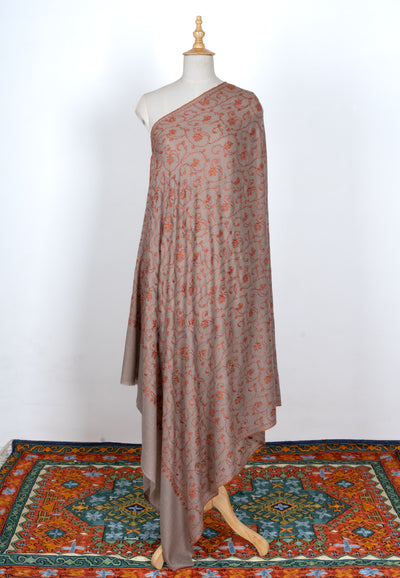 2.5 Yards | Chaman-e-Atish — Sozni Jaal Hand-Embroidered Shawl in Beige & Ember Red