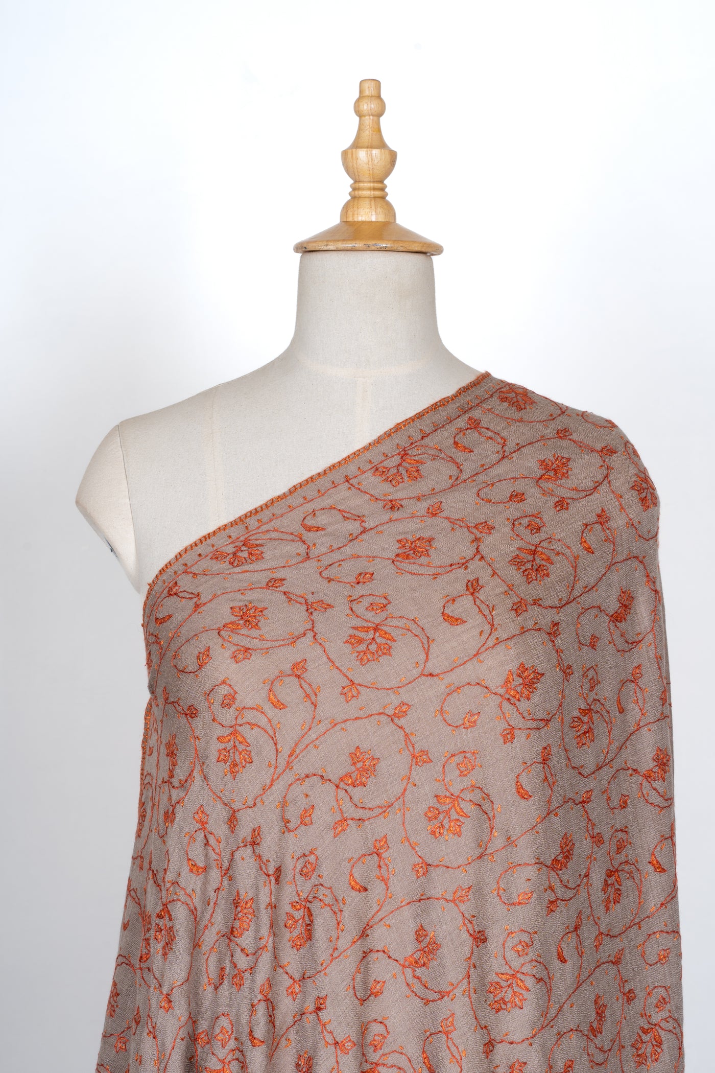 2.5 Yards | Chaman-e-Atish — Sozni Jaal Hand-Embroidered Shawl in Beige & Ember Red