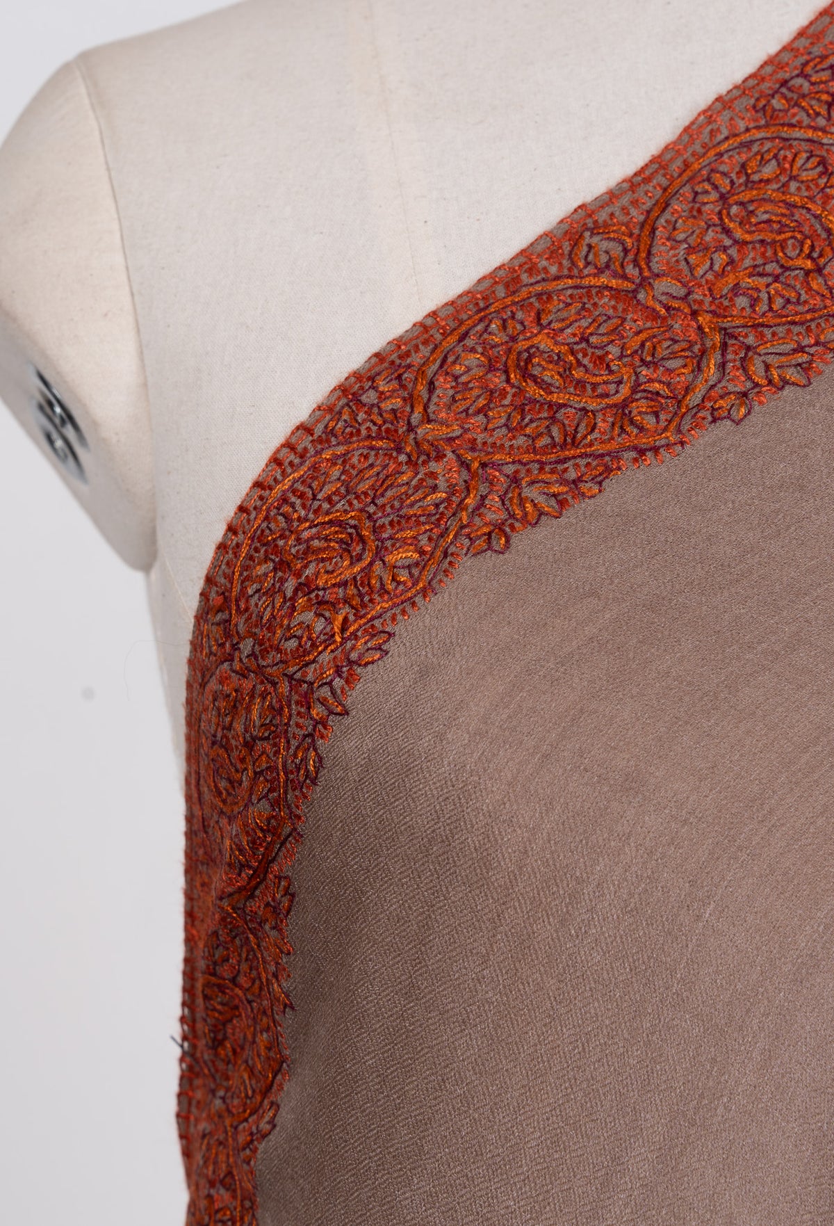 Cocoa Dusk 2.5 Yards Sozni Hand Embroidered Shawl