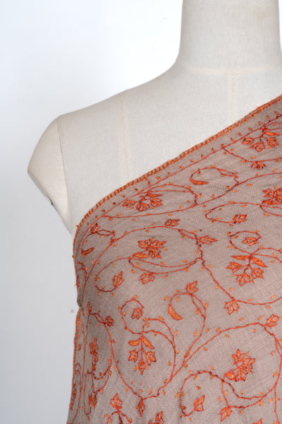 2.5 Yards | Chaman-e-Atish — Sozni Jaal Hand-Embroidered Shawl in Beige & Ember Red