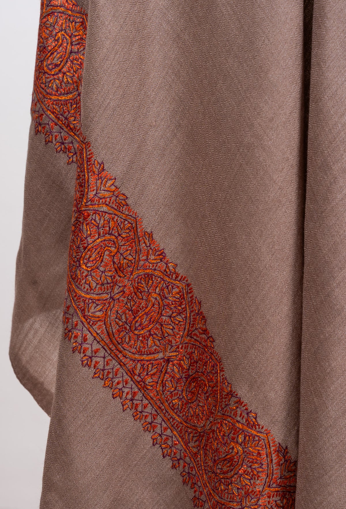 Cocoa Dusk 2.5 Yards Sozni Hand Embroidered Shawl