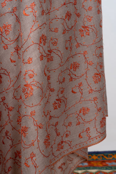 2.5 Yards | Chaman-e-Atish — Sozni Jaal Hand-Embroidered Shawl in Beige & Ember Red