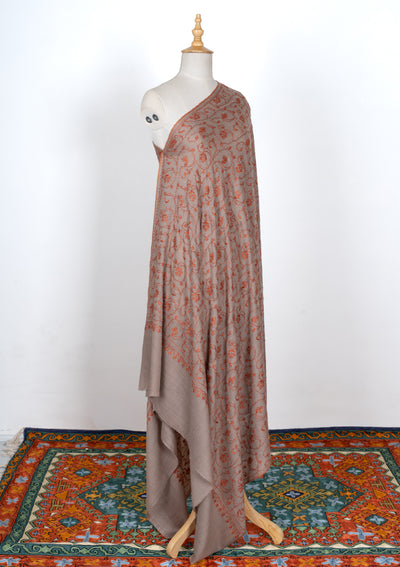 2.5 Yards | Chaman-e-Atish — Sozni Jaal Hand-Embroidered Shawl in Beige & Ember Red