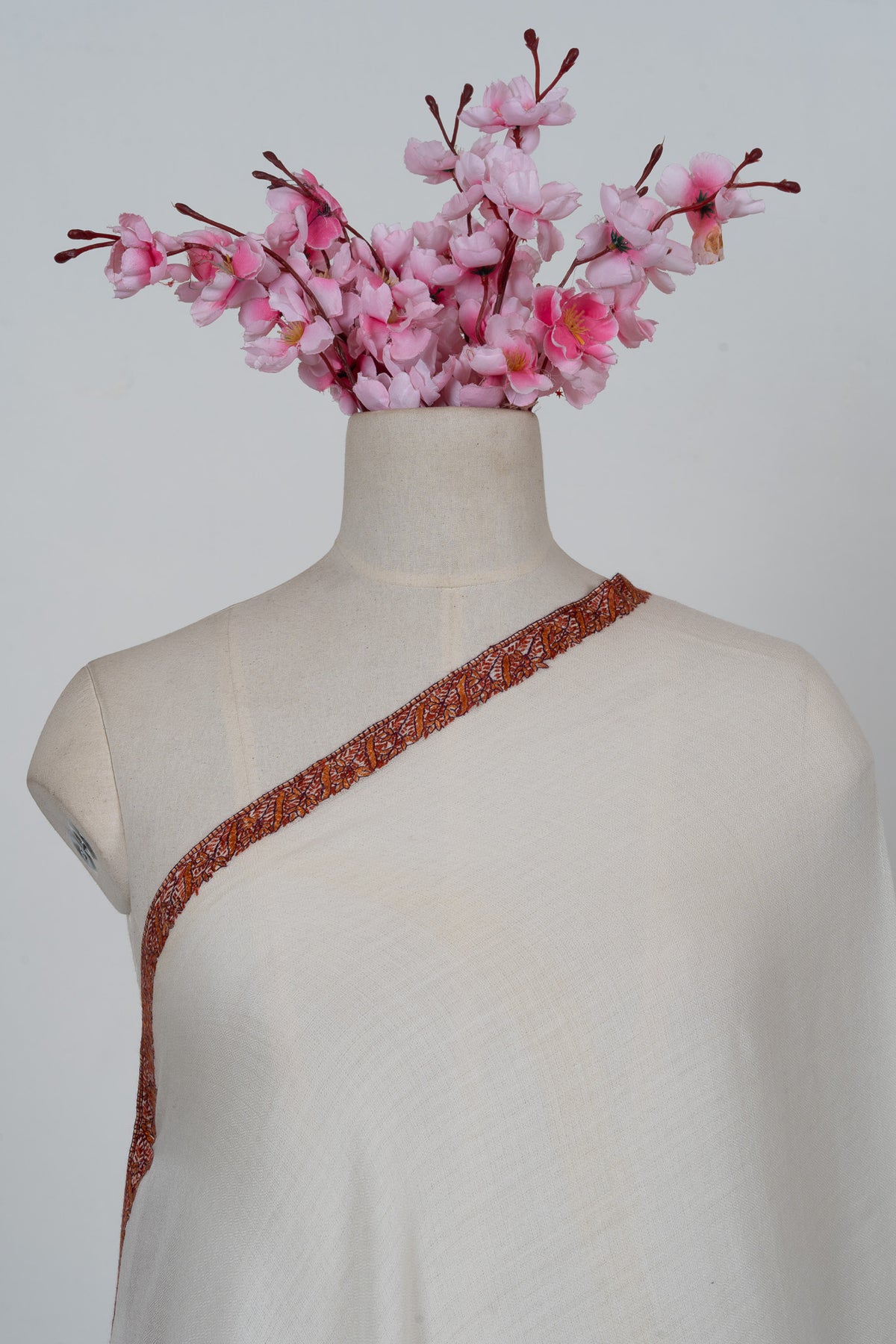 Soft Pearl Rust Edge 2.5 Yards Sozni Hand Embroidered Shawl