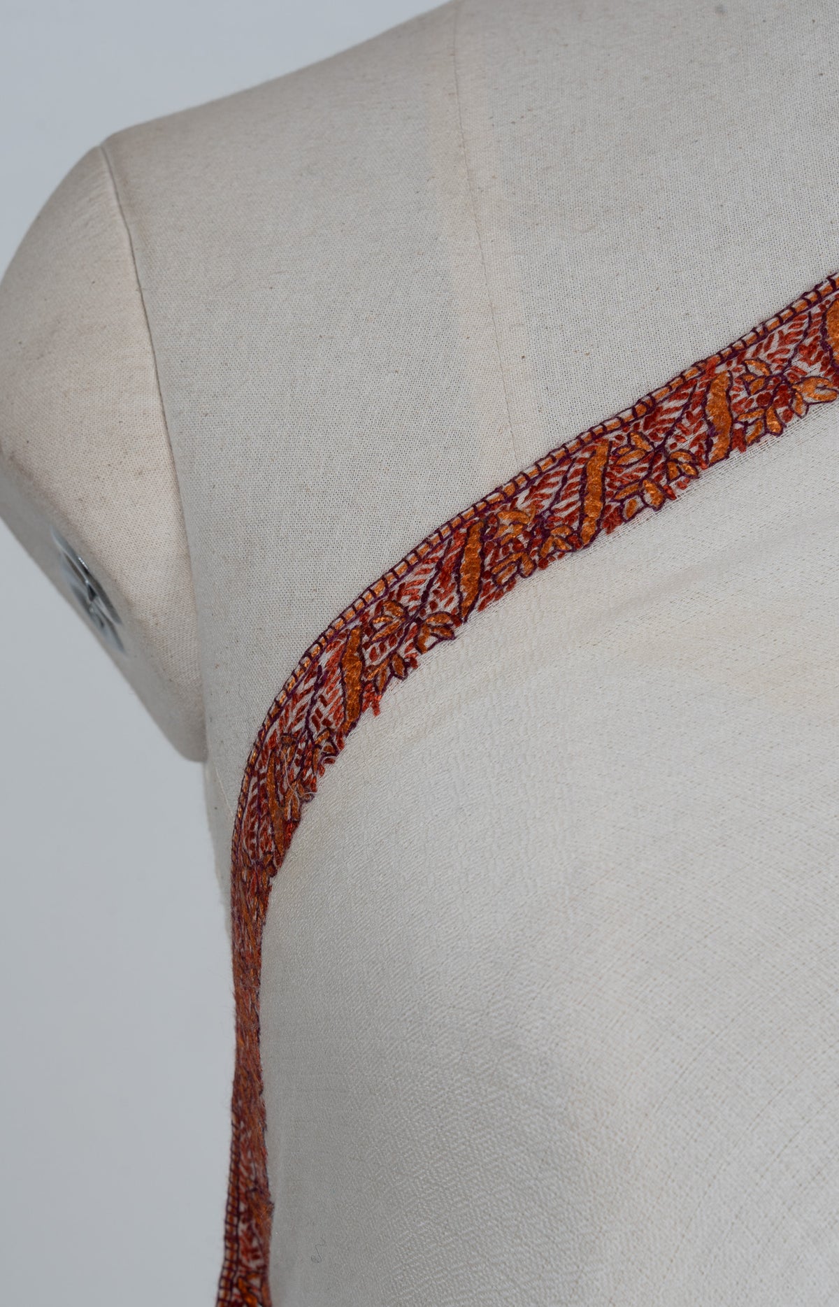 Soft Pearl Rust Edge 2.5 Yards Sozni Hand Embroidered Shawl
