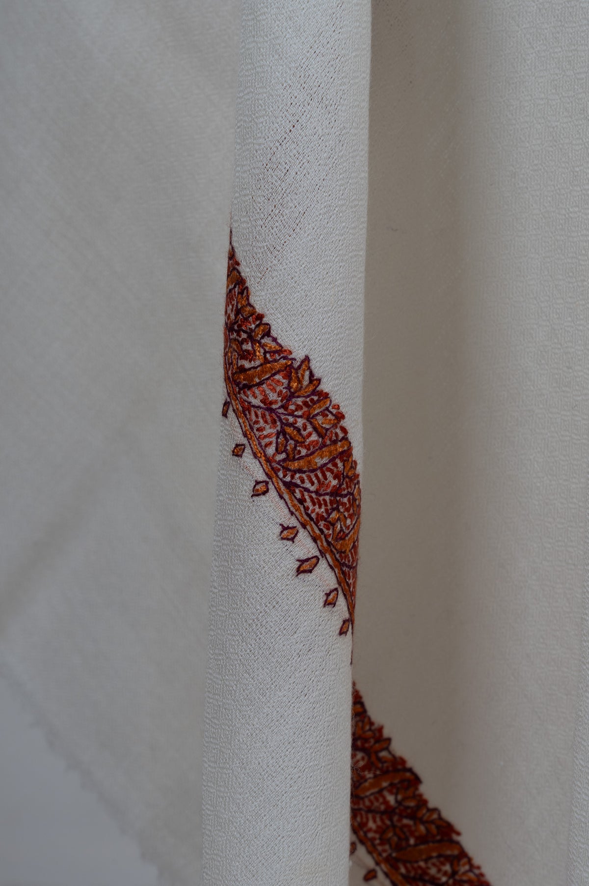 Soft Pearl Rust Edge 2.5 Yards Sozni Hand Embroidered Shawl