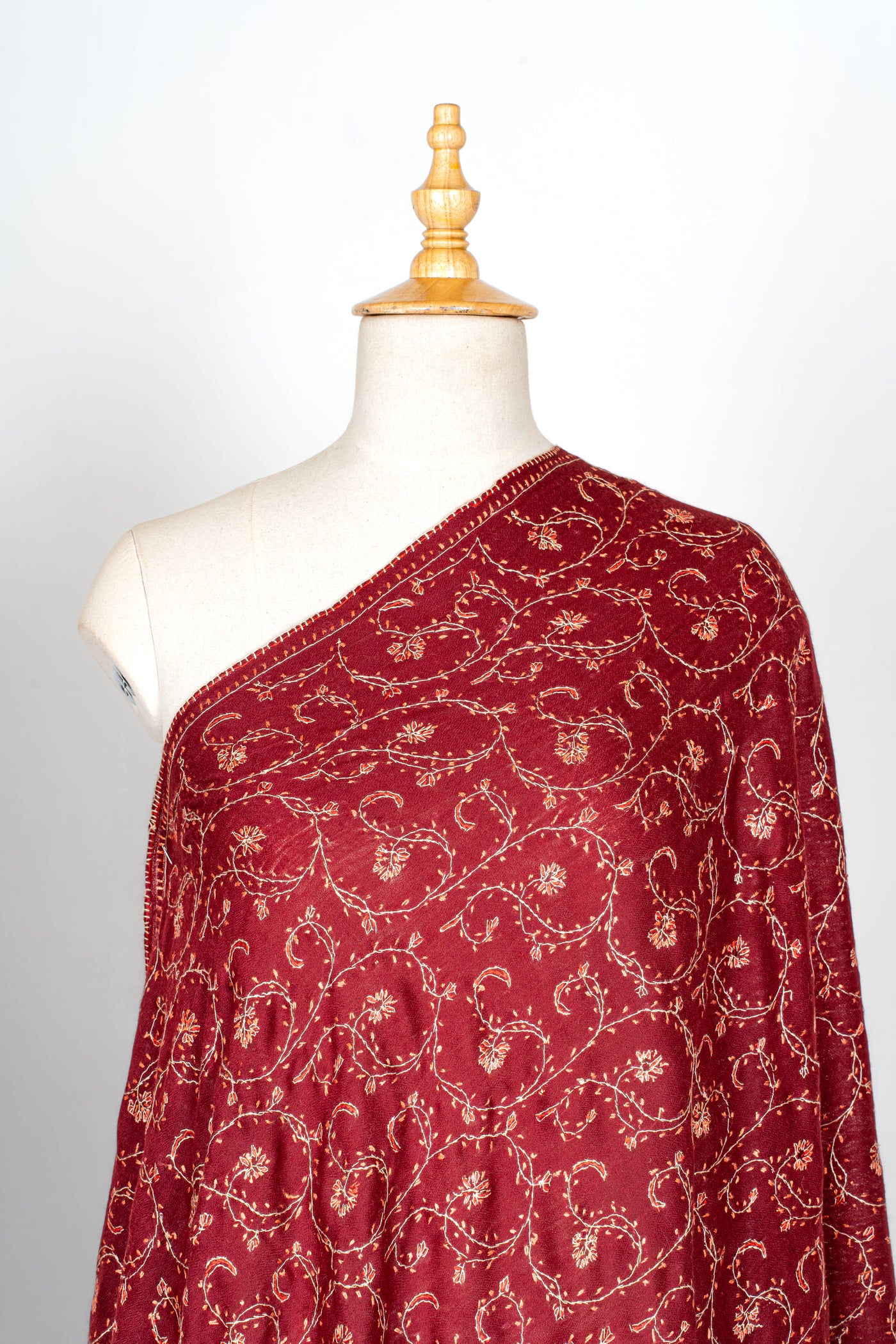 2.5 Yards | Surkh Gulzar — Sozni Jaal Hand-Embroidered Shawl in Deep Crimson & Gold