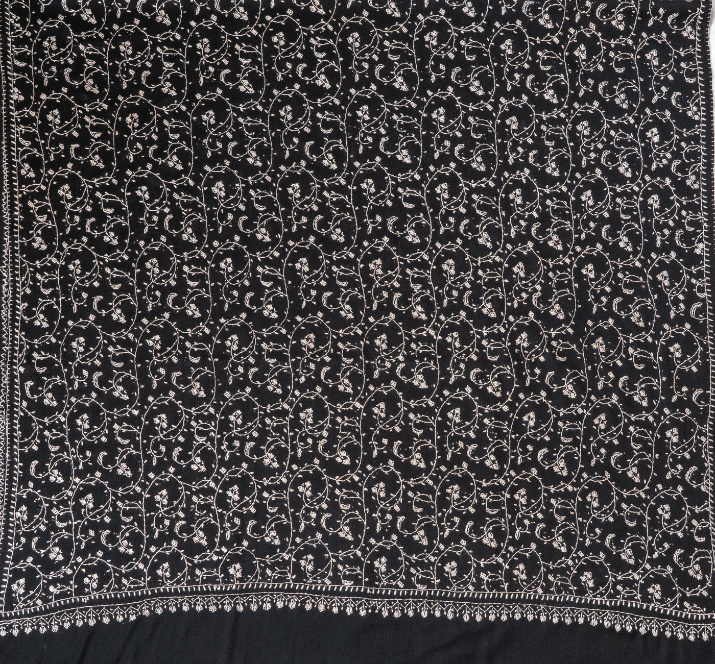 2.5 Yards | Shab-e-Gulzar — Sozni Jaal Hand-Embroidered Shawl in Midnight Black & Ivory White