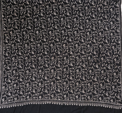 2.5 Yards | Shab-e-Gulzar — Sozni Jaal Hand-Embroidered Shawl in Midnight Black & Ivory White