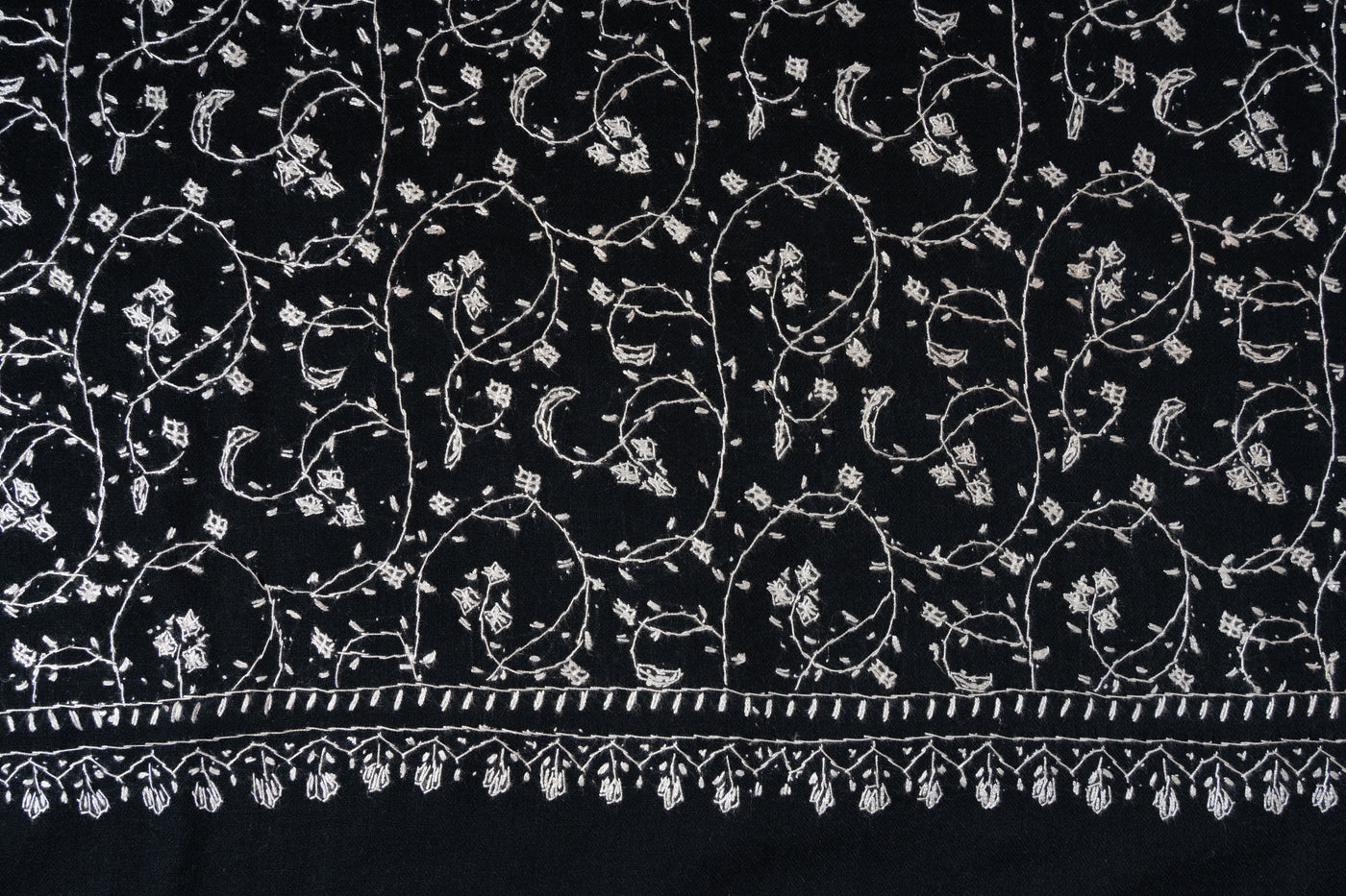 2.5 Yards | Shab-e-Gulzar — Sozni Jaal Hand-Embroidered Shawl in Midnight Black & Ivory White