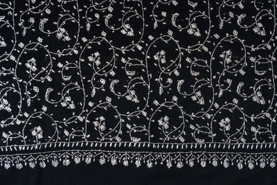 2.5 Yards | Shab-e-Gulzar — Sozni Jaal Hand-Embroidered Shawl in Midnight Black & Ivory White