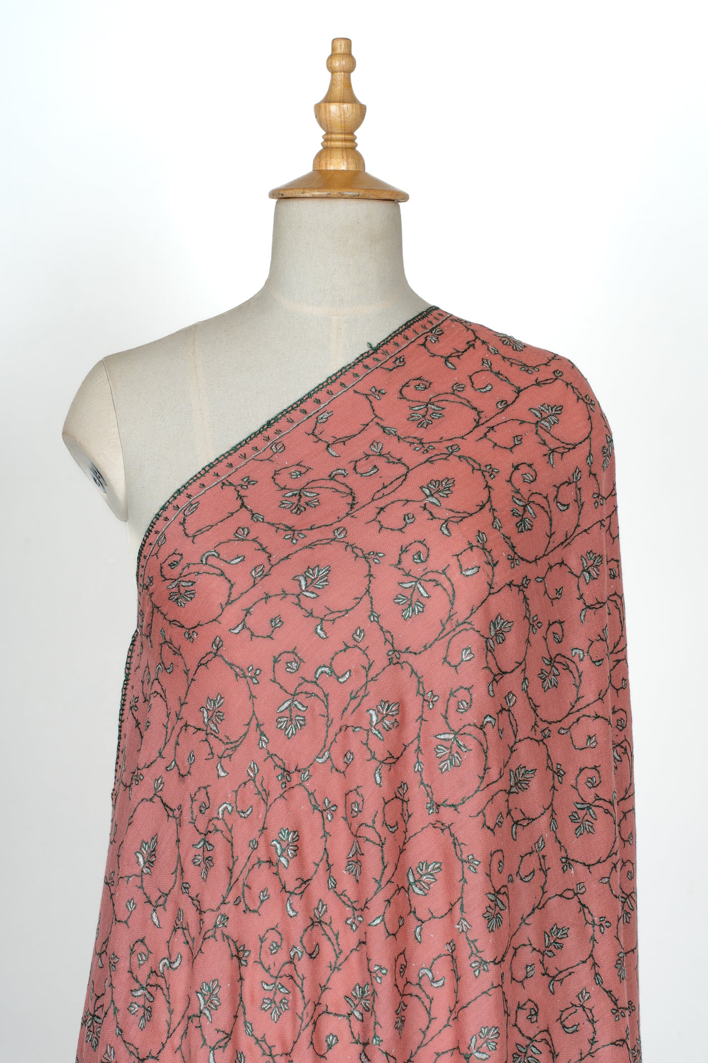 2.5 Yards | Gul-e-Nauroz — Sozni Jaal Hand-Embroidered Shawl in Peach Blossom Pink
