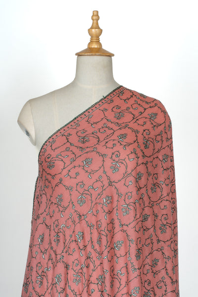 2.5 Yards | Gul-e-Nauroz — Sozni Jaal Hand-Embroidered Shawl in Peach Blossom Pink