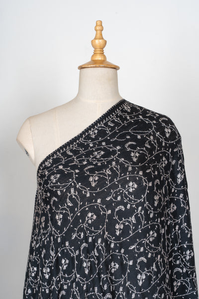 2.5 Yards | Shab-e-Gulzar — Sozni Jaal Hand-Embroidered Shawl in Midnight Black & Ivory White