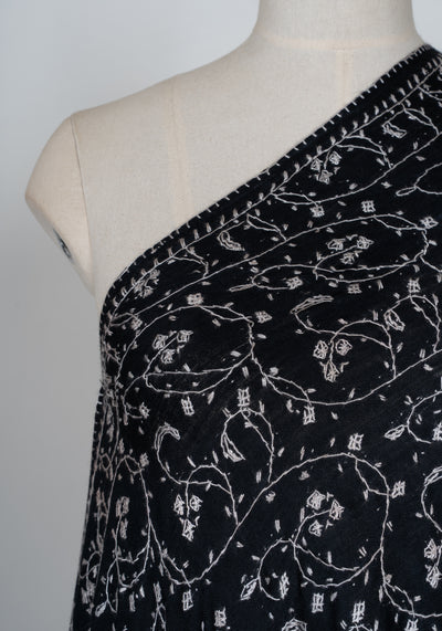 2.5 Yards | Shab-e-Gulzar — Sozni Jaal Hand-Embroidered Shawl in Midnight Black & Ivory White