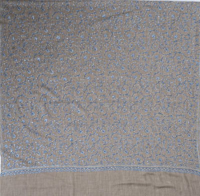 2.5 Yards | Neel-e-Sahar — Sozni Jaal Hand-Embroidered Shawl in Dove Grey & Sky Blue