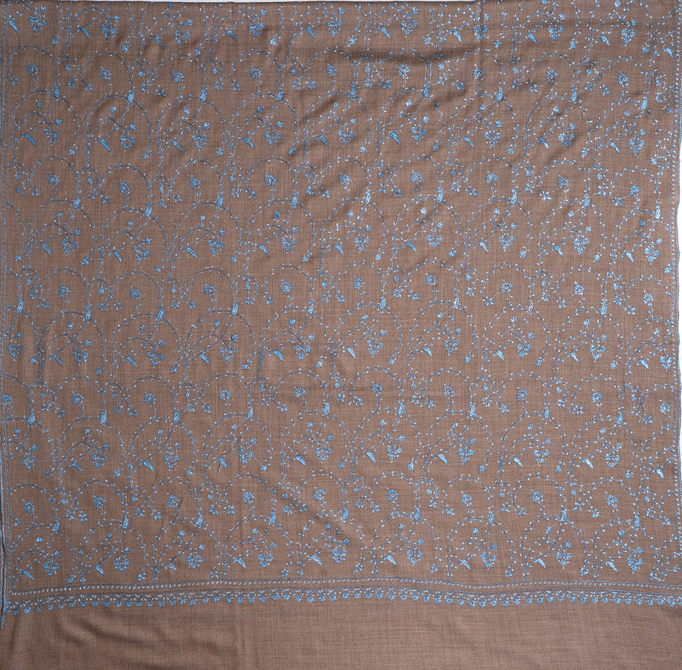 2.5 Yards | Ferozi Bagh — Sozni Hand-Embroidered Shawl in Cocoa Brown