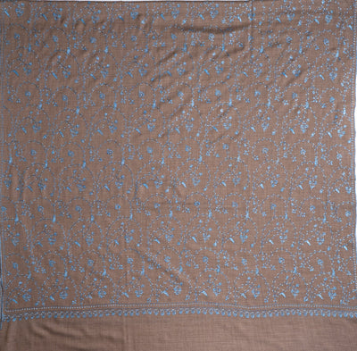 2.5 Yards | Ferozi Bagh — Sozni Hand-Embroidered Shawl in Cocoa Brown