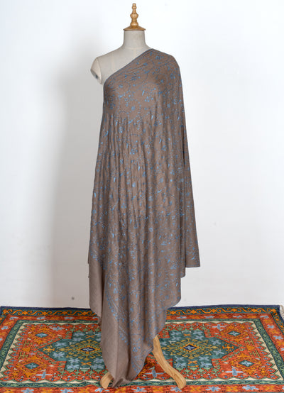 2.5 Yards | Ferozi Bagh — Sozni Hand-Embroidered Shawl in Cocoa Brown