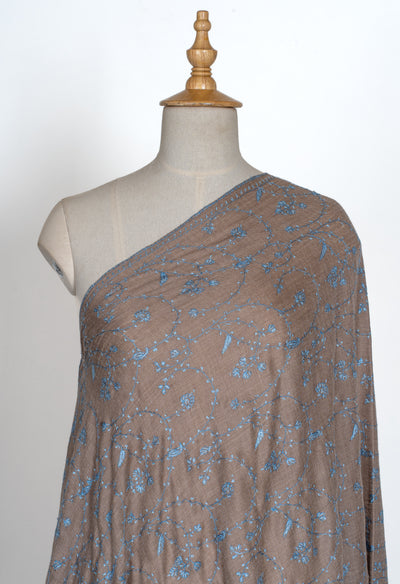 2.5 Yards | Ferozi Bagh — Sozni Hand-Embroidered Shawl in Cocoa Brown