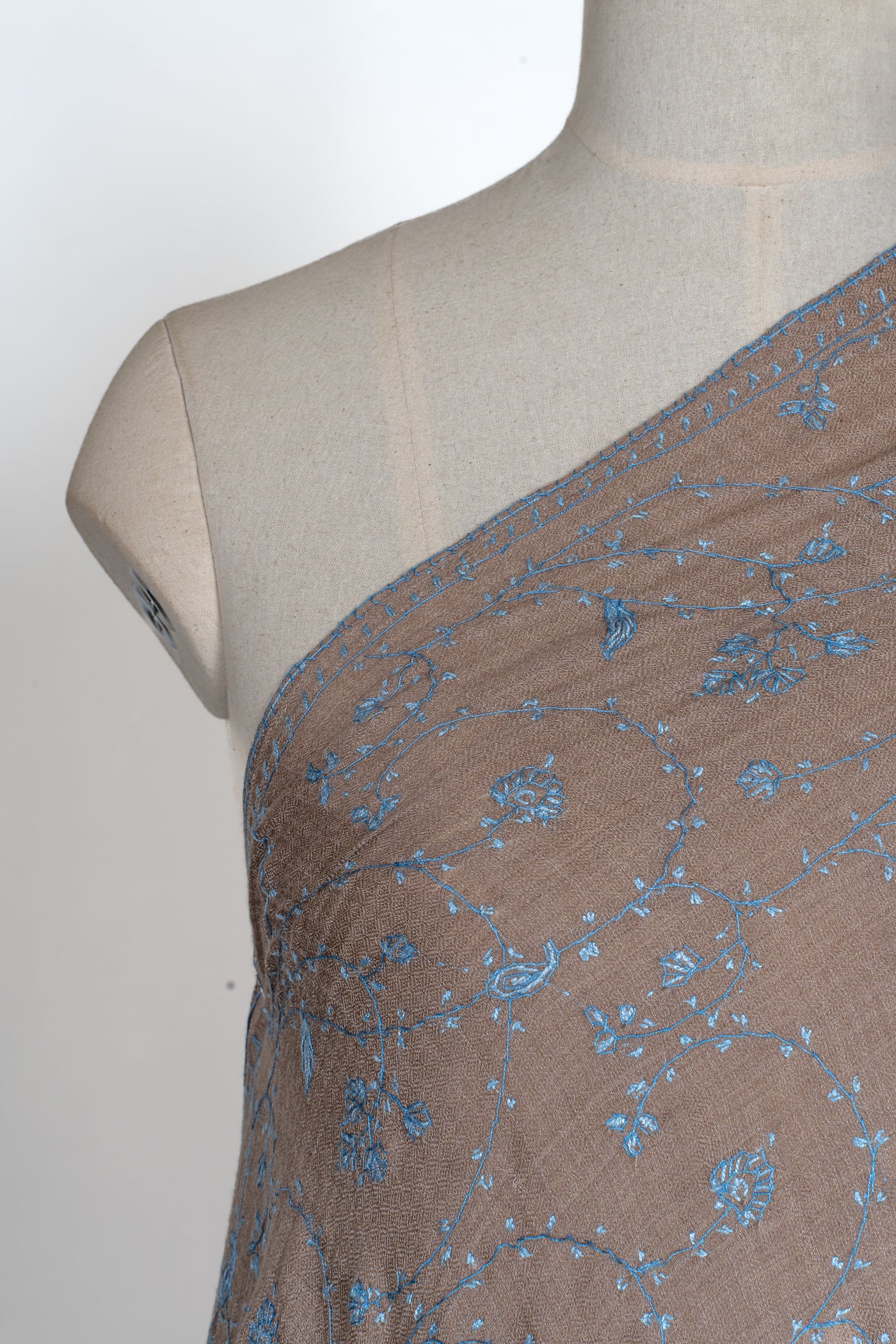 2.5 Yards | Ferozi Bagh — Sozni Hand-Embroidered Shawl in Cocoa Brown