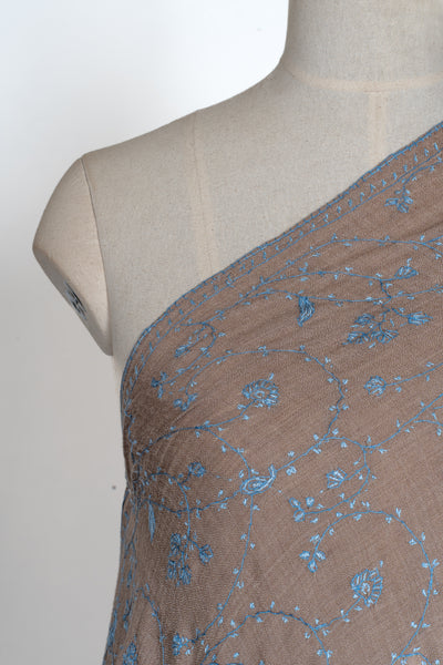2.5 Yards | Ferozi Bagh — Sozni Hand-Embroidered Shawl in Cocoa Brown