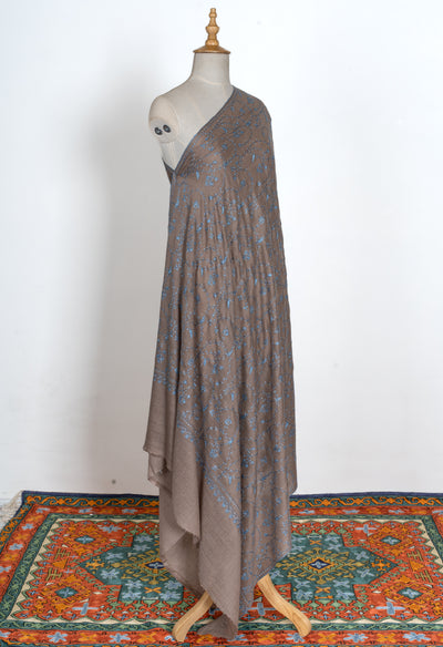 2.5 Yards | Ferozi Bagh — Sozni Hand-Embroidered Shawl in Cocoa Brown
