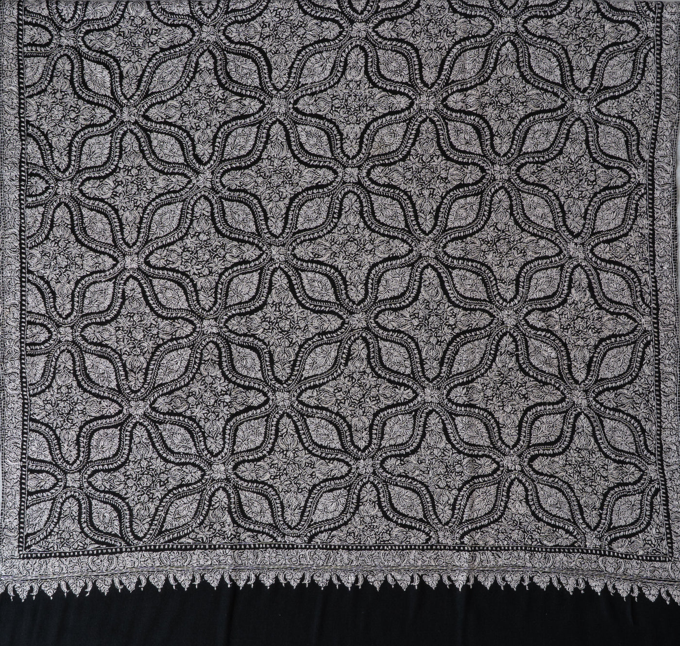 2.5 Yards | Siyah Jamawar — Sozni Hand-Embroidered Shawl in Monochrome Elegance