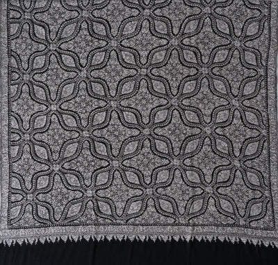 2.5 Yards | Siyah Jamawar — Sozni Hand-Embroidered Shawl in Monochrome Elegance