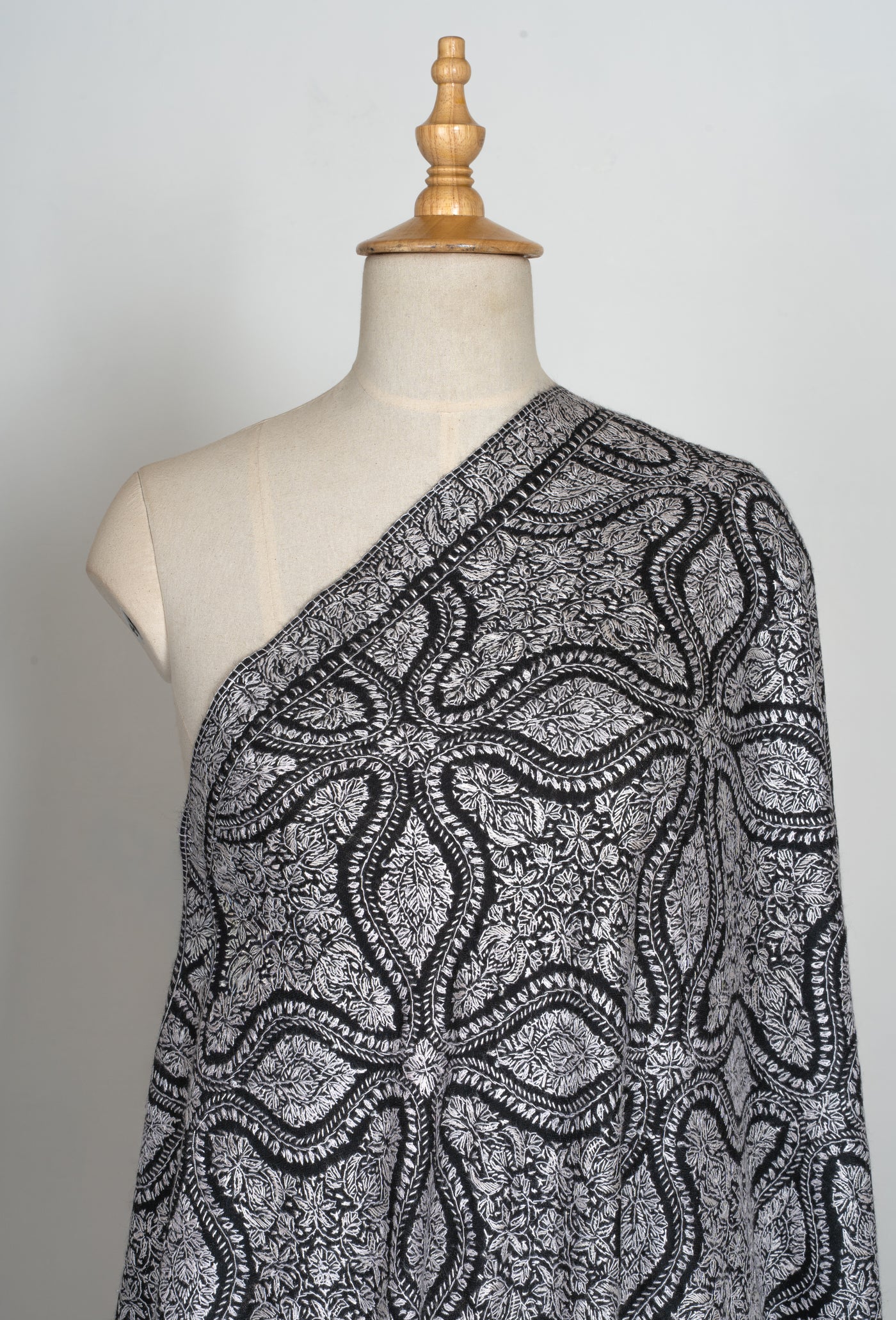 2.5 Yards | Siyah Jamawar — Sozni Hand-Embroidered Shawl in Monochrome Elegance
