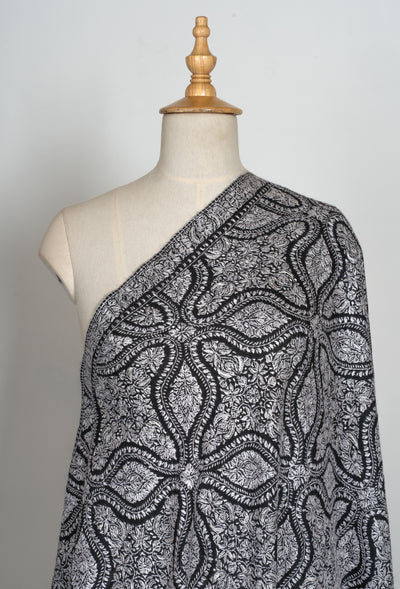 2.5 Yards | Siyah Jamawar — Sozni Hand-Embroidered Shawl in Monochrome Elegance
